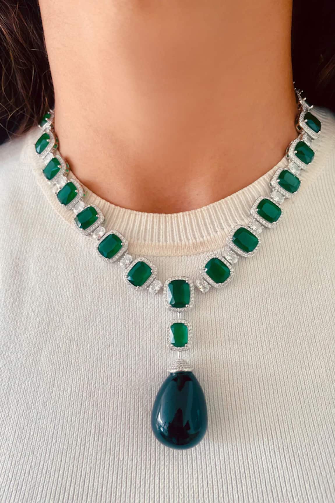 Prerto Zircon & Large Emerald Stone Necklace Set 