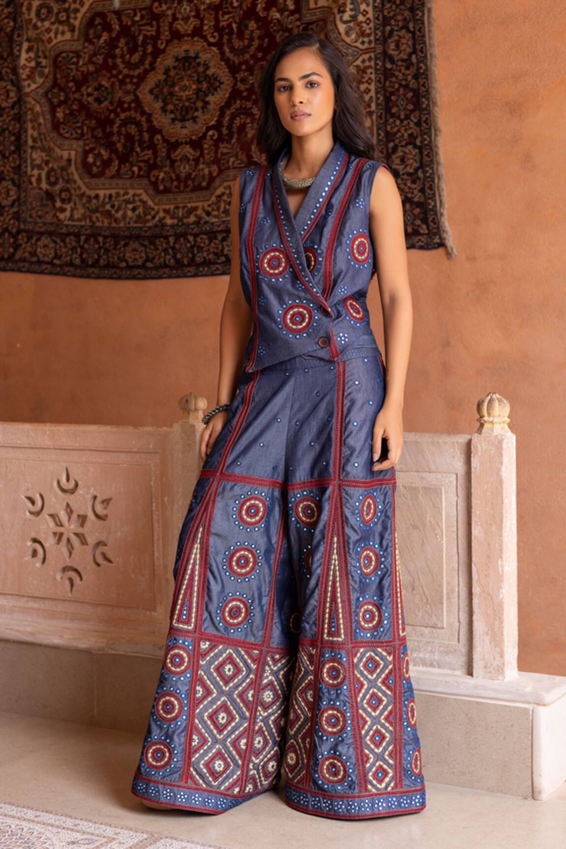 Shruti Sancheti Mirror Embroidered Waistcoat With Pant 