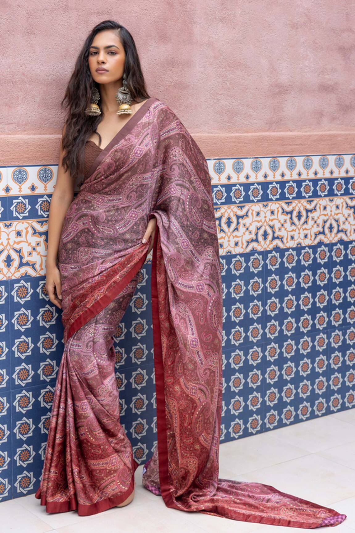 Shruti Sancheti Ombre Paisley Print Saree With Textured Blouse 