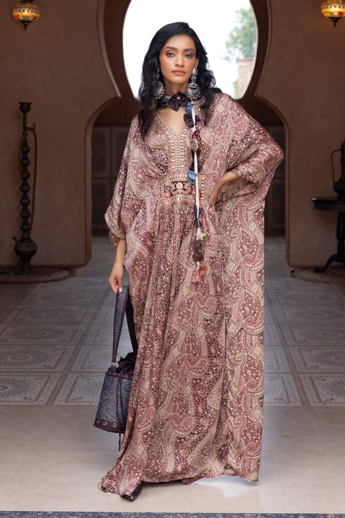 Shruti Sancheti Satin Paisley Print Kaftan 