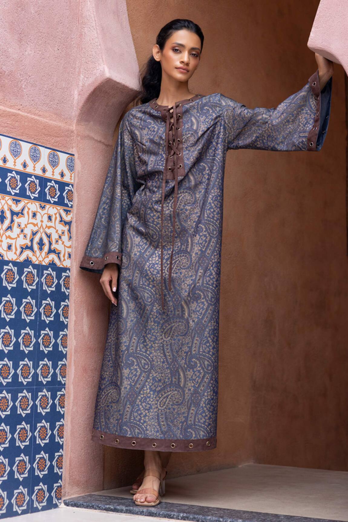 Shruti Sancheti Blue Denim Printed Kaftan 
