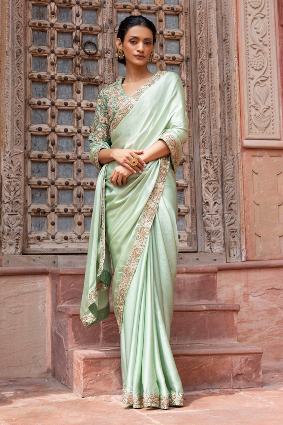 Shruti Sancheti Satin Paisley Embroidered Saree With Blouse 