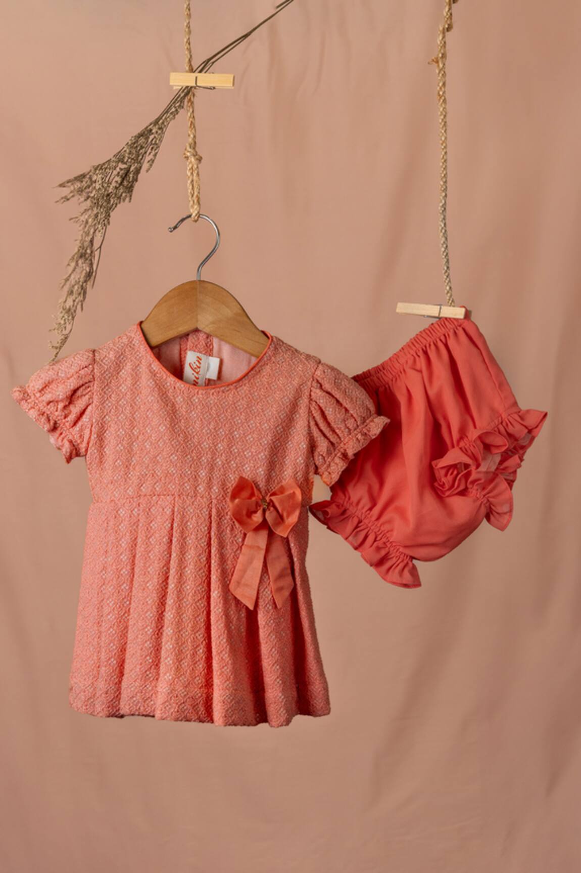 Minikin Peach Chikankari Dress 