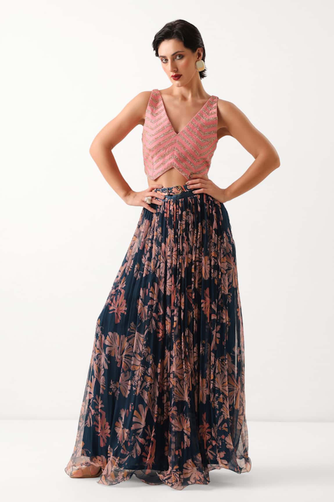 Pallavi Jaipur Jaipur Cal Printed Skirt & Waistcoat Set 