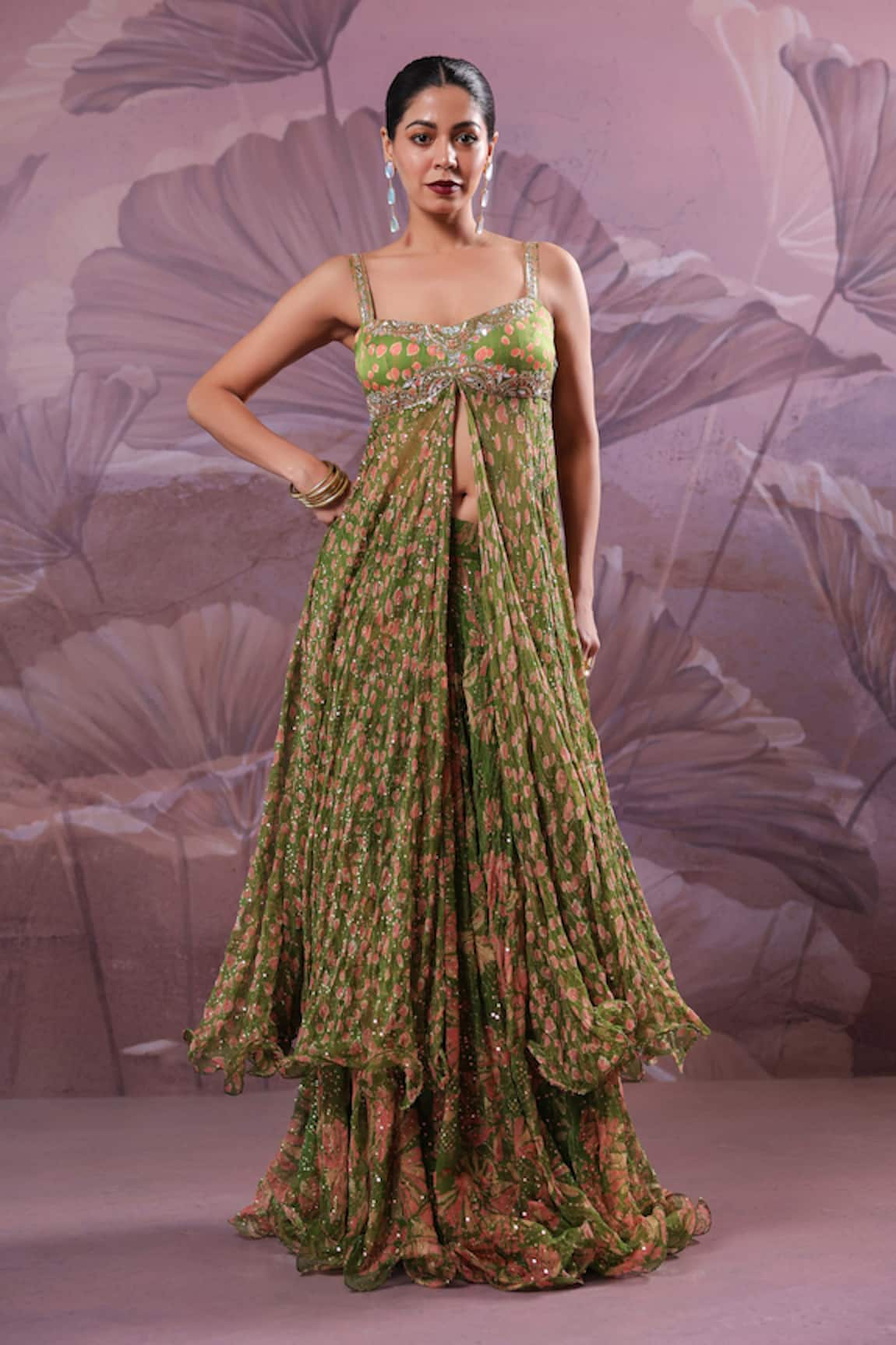 Pallavi Jaipur Calcutta Mehendi Tunic & Skirt Set 