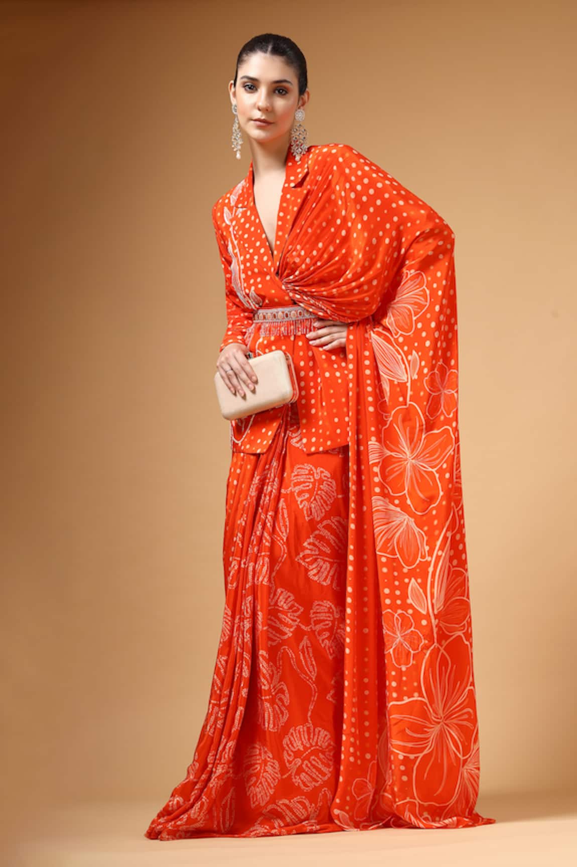 Gazab by Miku Kumar Veyra Print Pre-Draped Saree & Jacket Set 
