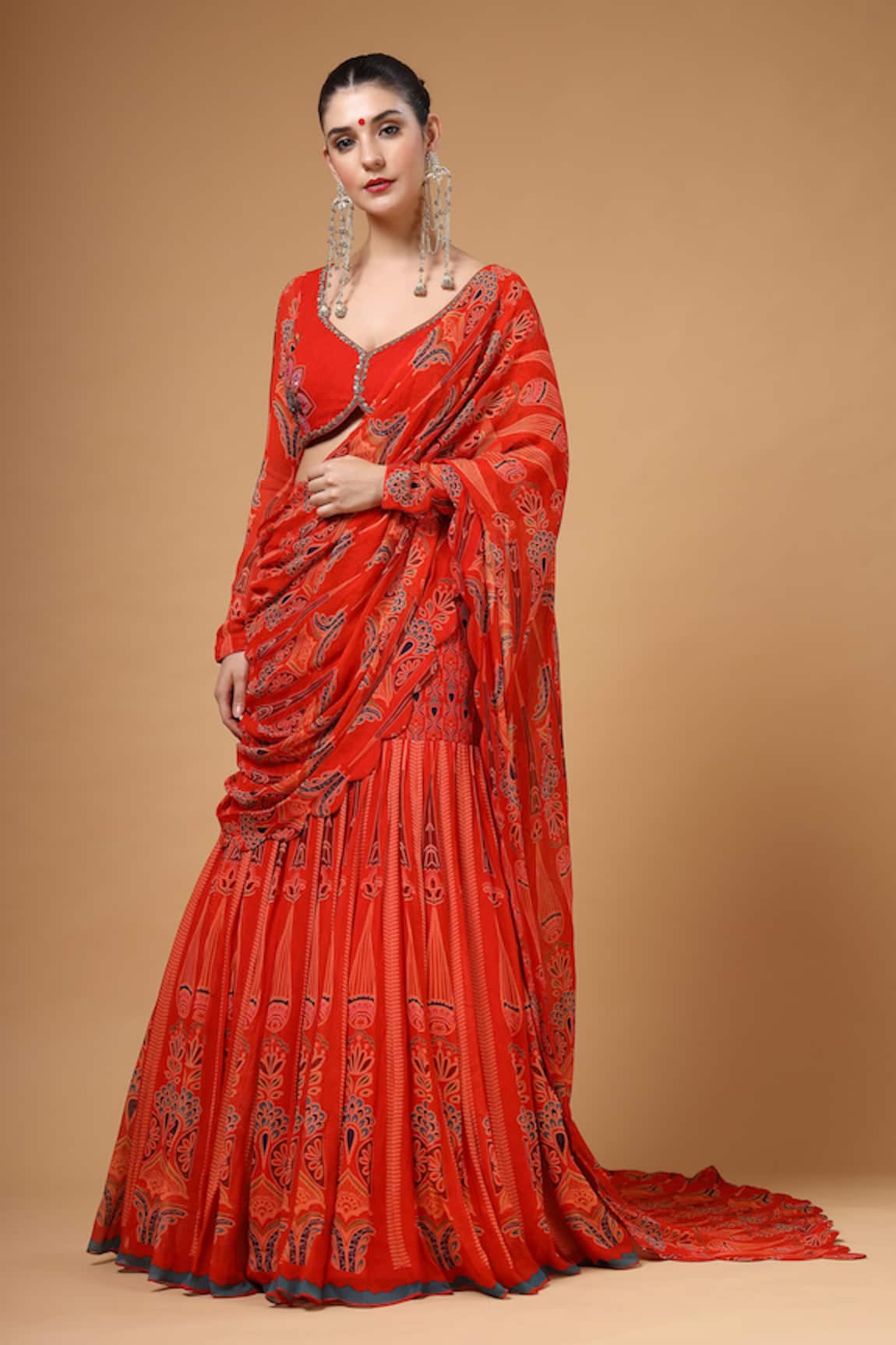 Gazab by Miku Kumar Amvya Print Pre-Draped Fish Cut Saree & Blouse Set 