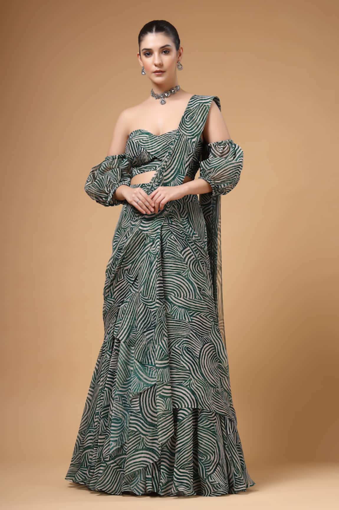 Gazab by Miku Kumar Evara Print Pre-Draped Lehenga Saree & Blouse Set 