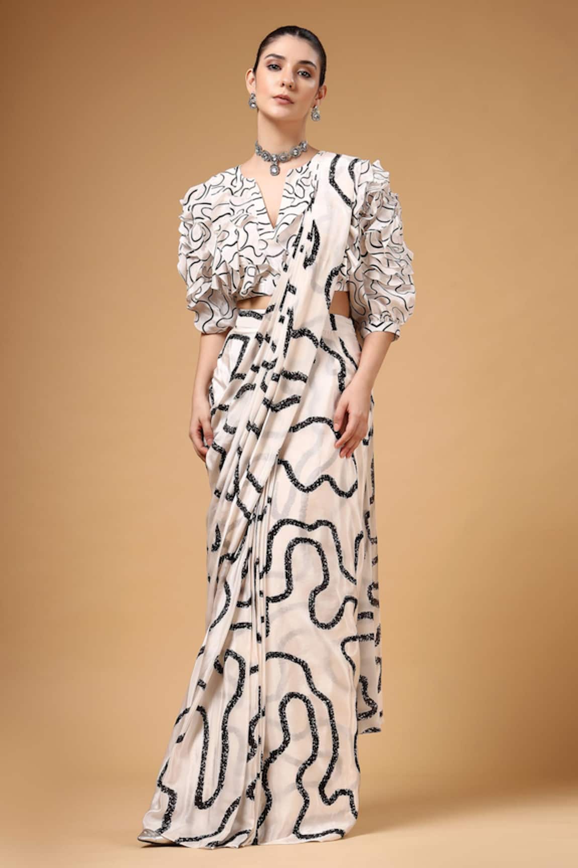 Gazab by Miku Kumar Lumea Print Pre-Draped Saree & Blouse Set 