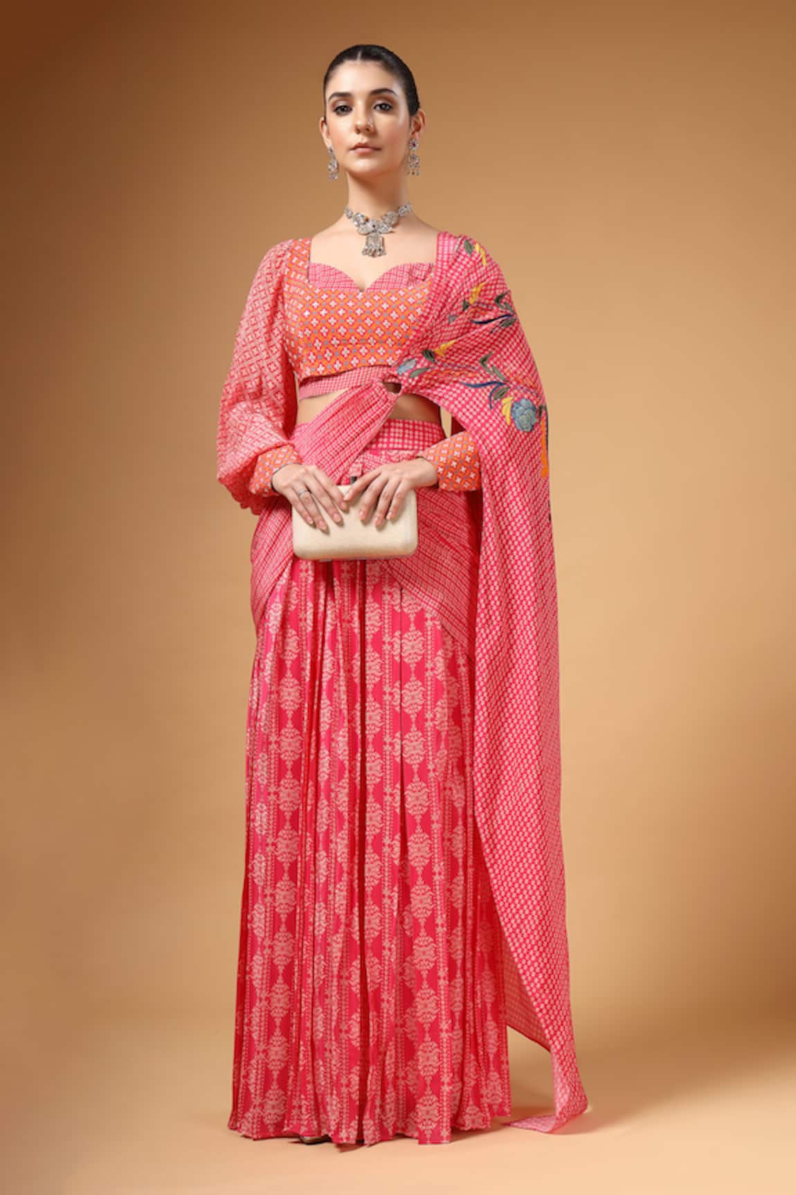 Gazab by Miku Kumar Velura Print Pre-Draped Saree With Blouse 
