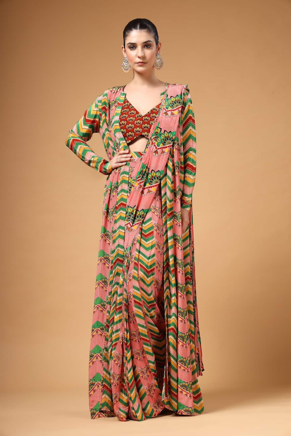 Gazab by Miku Kumar Zyona Floral Pattern Pre-Draped Saree & Cape Set 