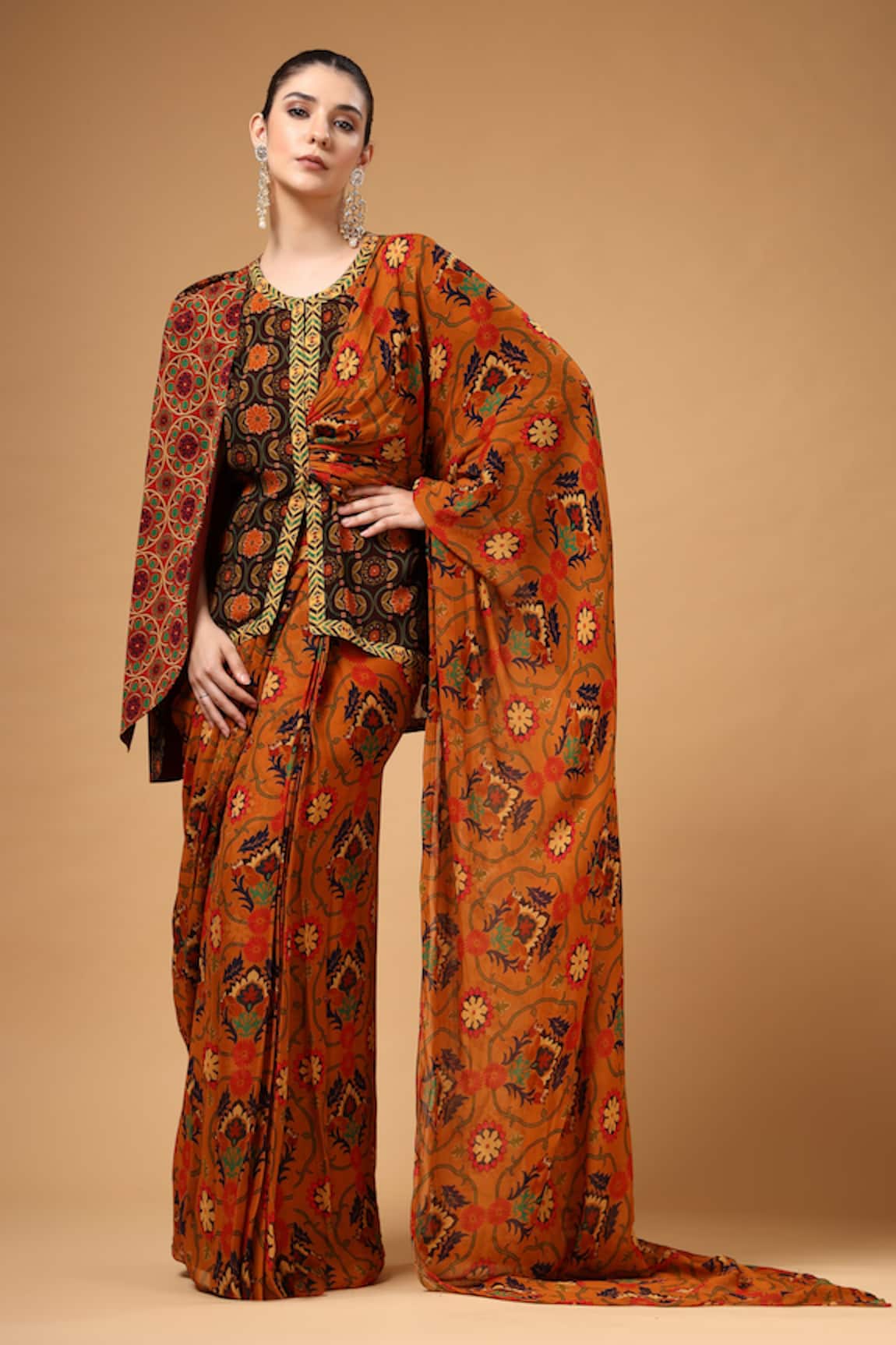 Gazab by Miku Kumar Ravya Print Pre-Draped Saree & Blouse Set 