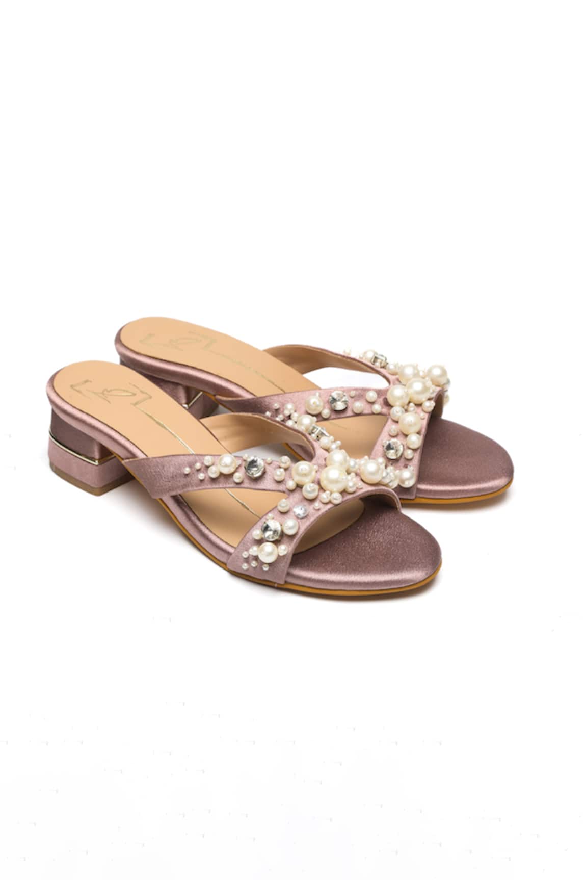 Nidhi Bhandari Embroidered Pearl & Stone Block Heel Sandals 