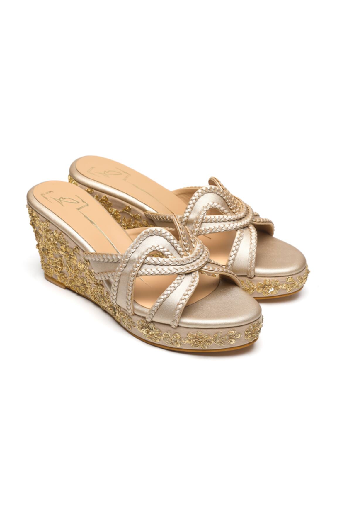 Nidhi Bhandari Embroidered Wedges with Braided Straps 