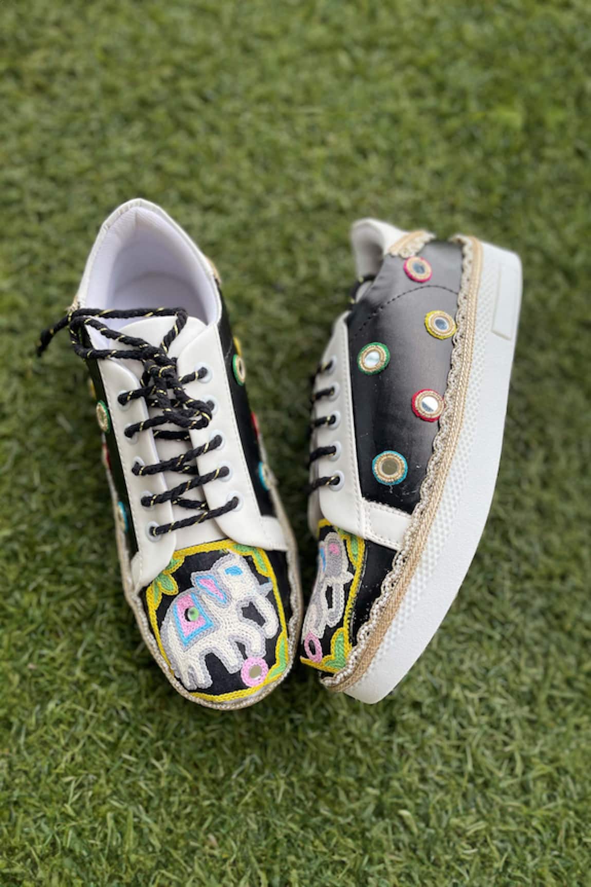Modanta Footwear Elephant Motif & Mirror Work Sneakers 