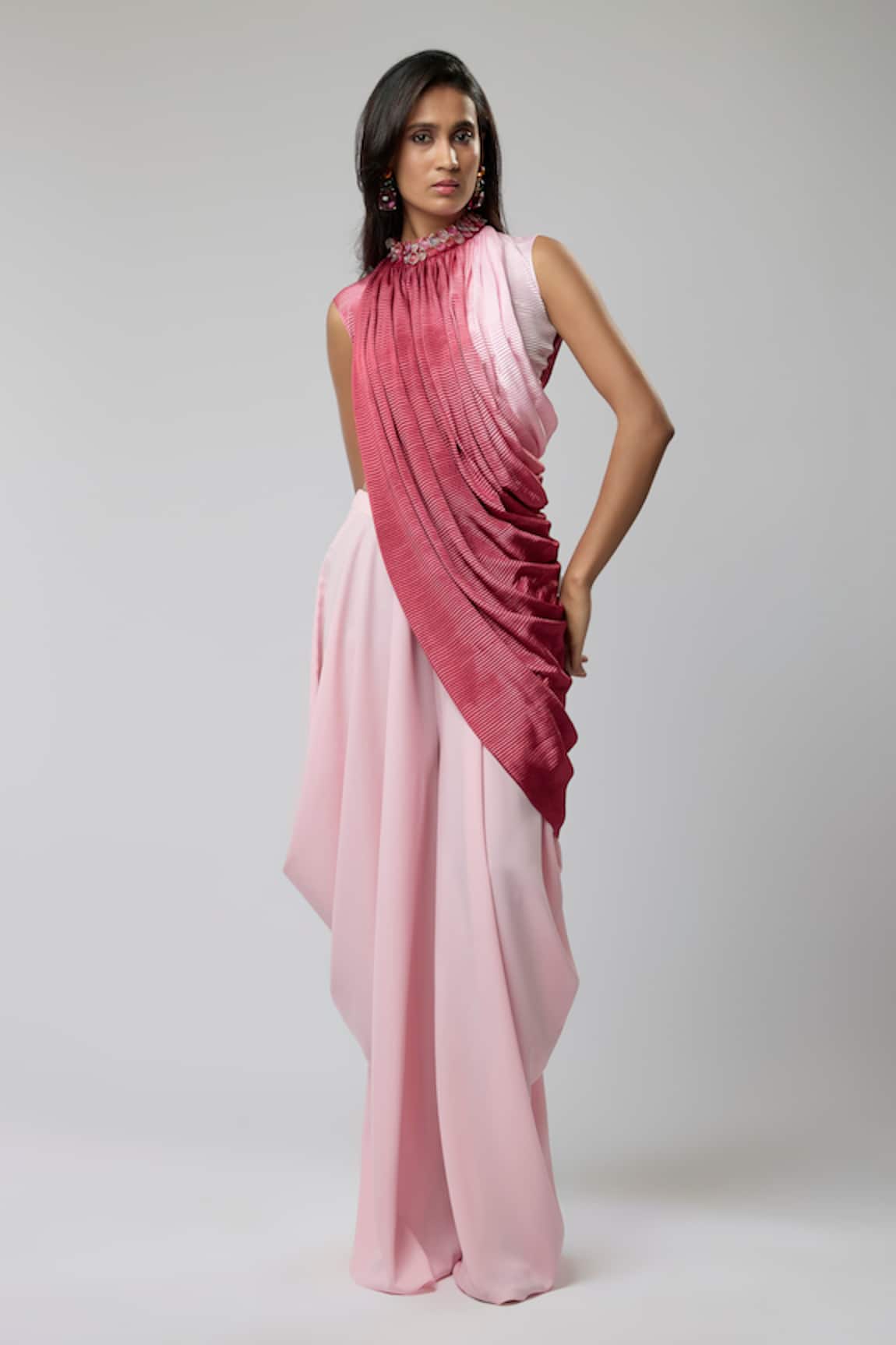 Naina Seth Ruched Ombre Cowl Top With Pant 