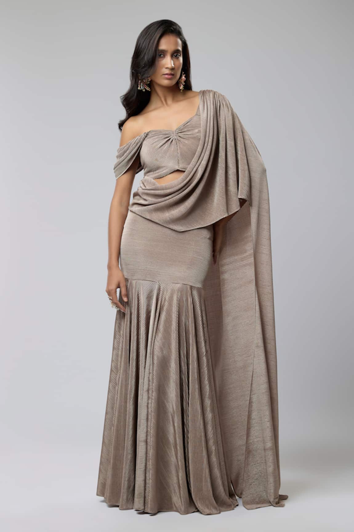 Naina Seth Pleated Pre-Draped Skirt Saree With Blouse 