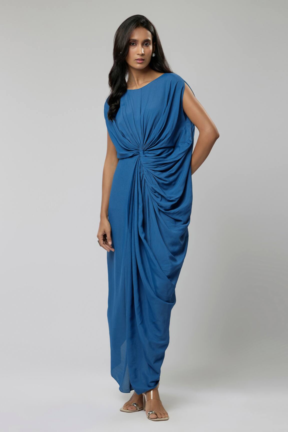 Naina Seth Teal Draped Gown 