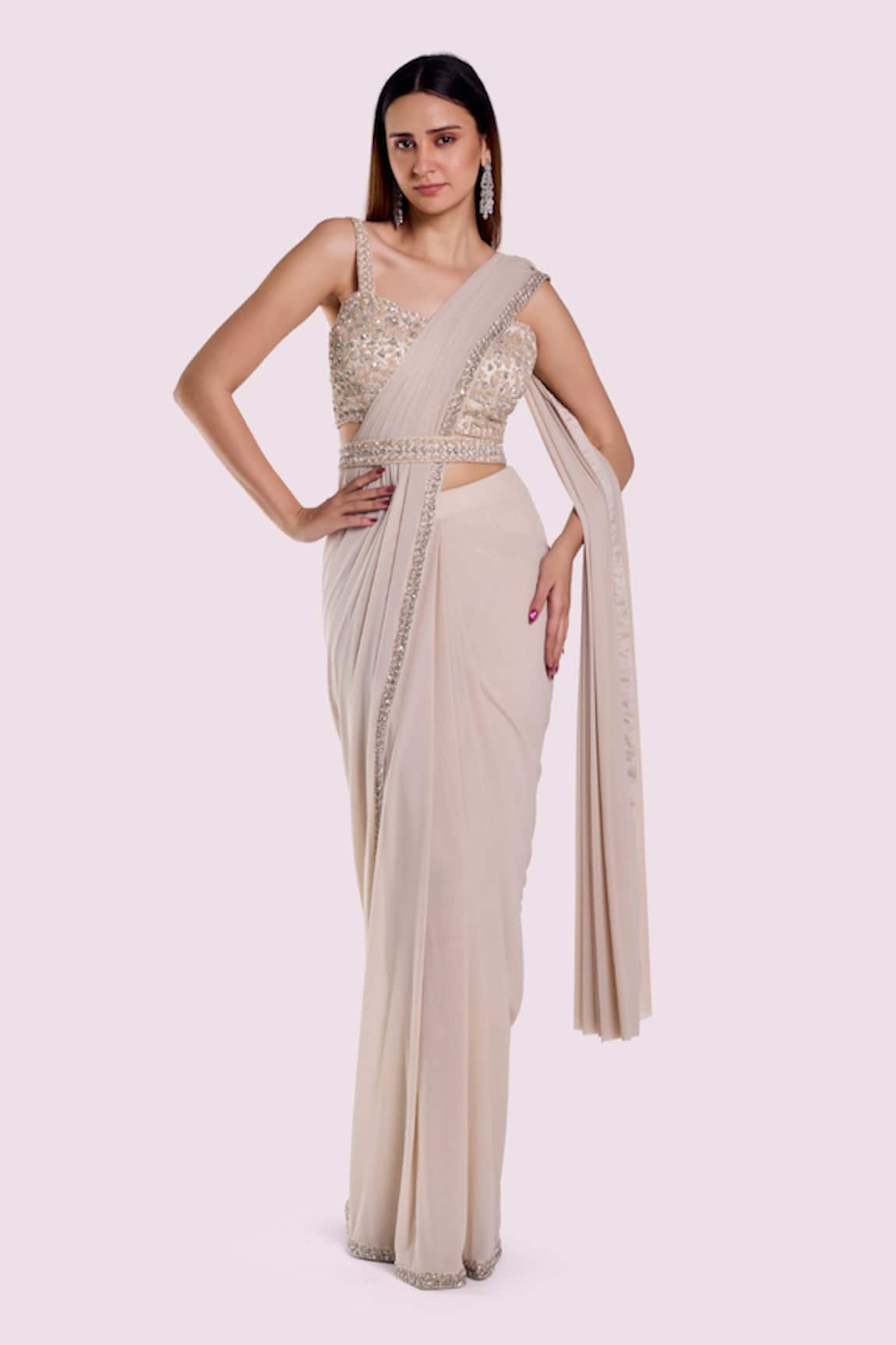 Onaya Embroidered Blouse & Pre-Draped Saree Set 
