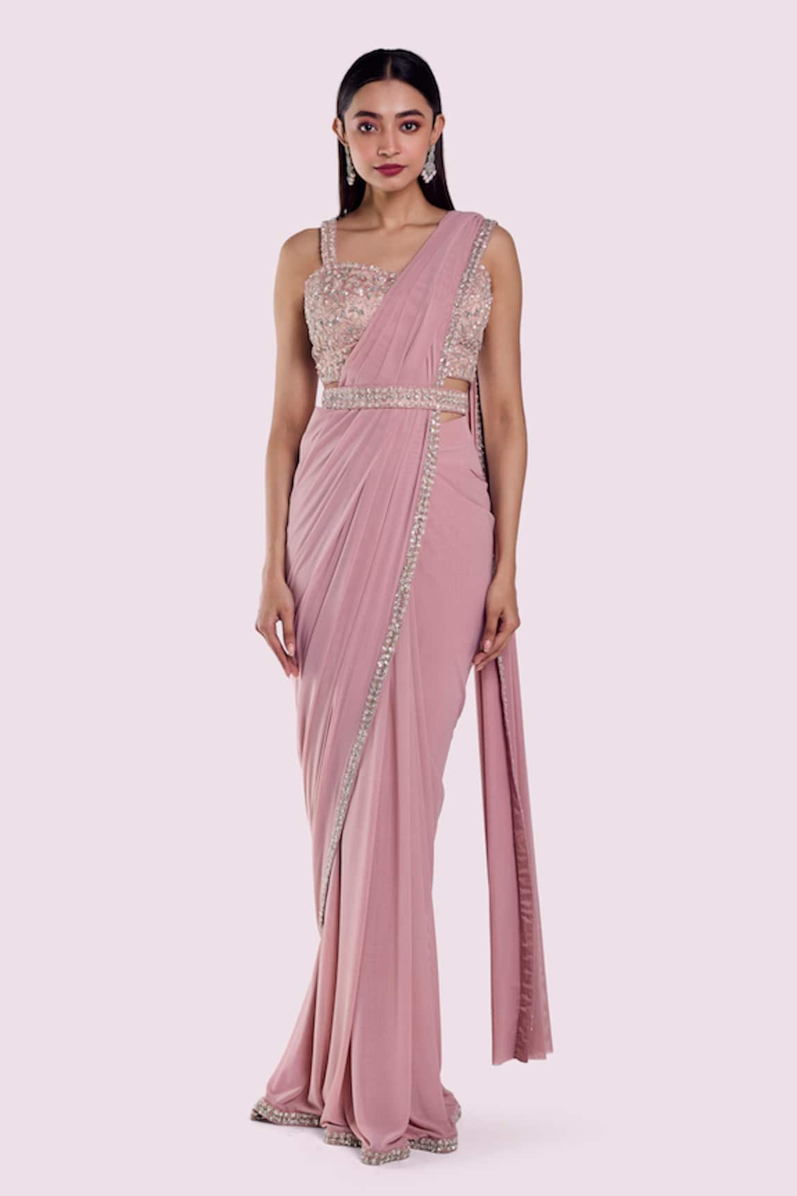 Onaya Cutdana Work Blouse & Pre-Draped Saree Set 