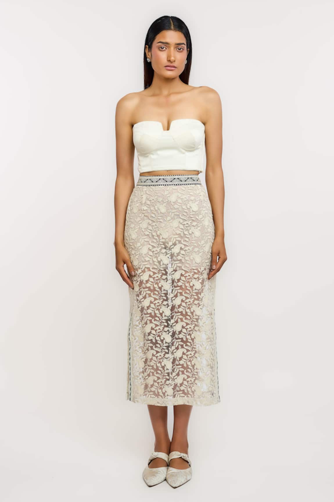 Ott Embroidered Pencil Skirt