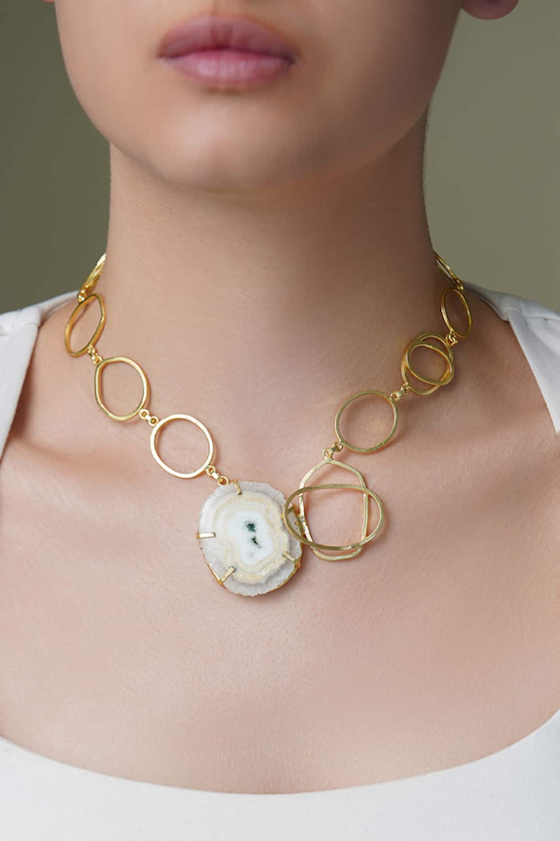Joules By Radhika Elegant Gold Agate Choker Necklace 
