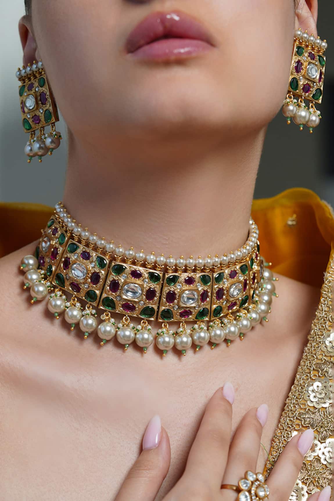 Joules By Radhika Ruby Grid Pearl Choker Set 