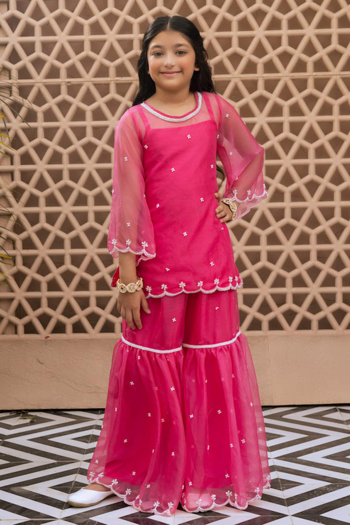 Fayon Kids Butti Work Kurta Sharara Set 