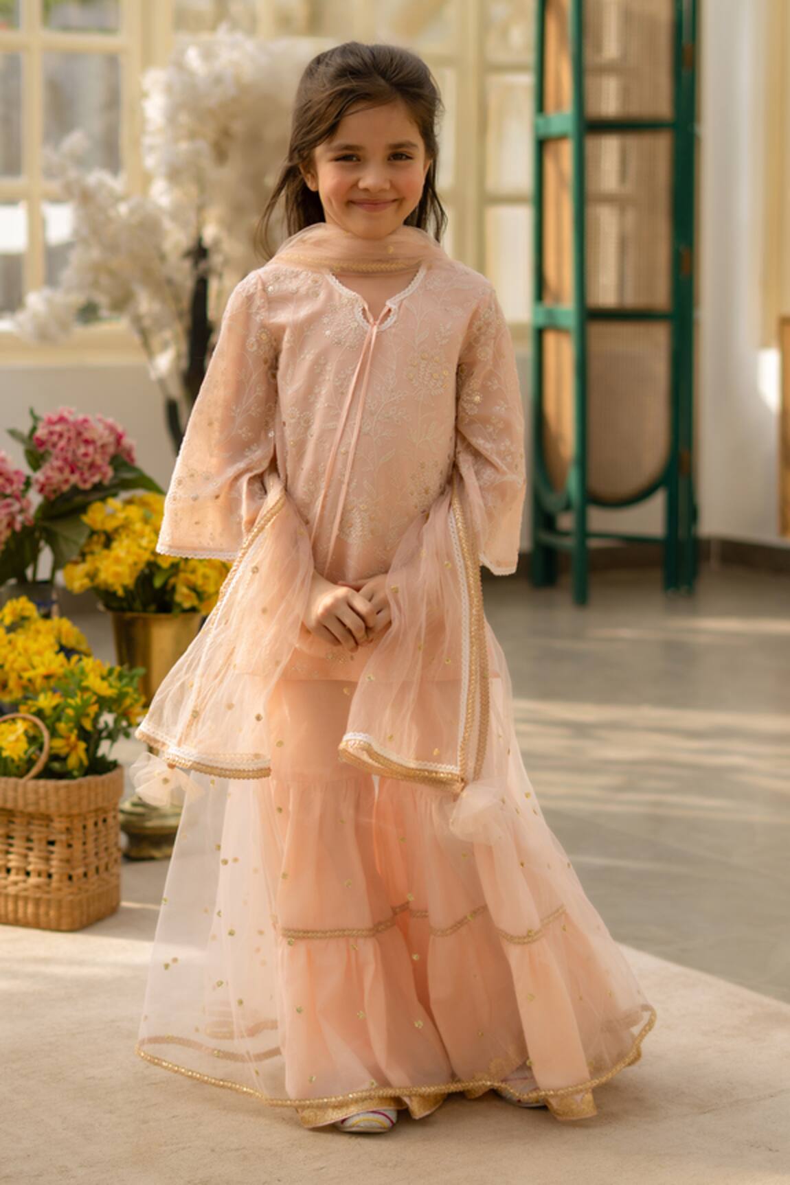 Fayon Kids Floral Embroidered Kurta Sharara Set 