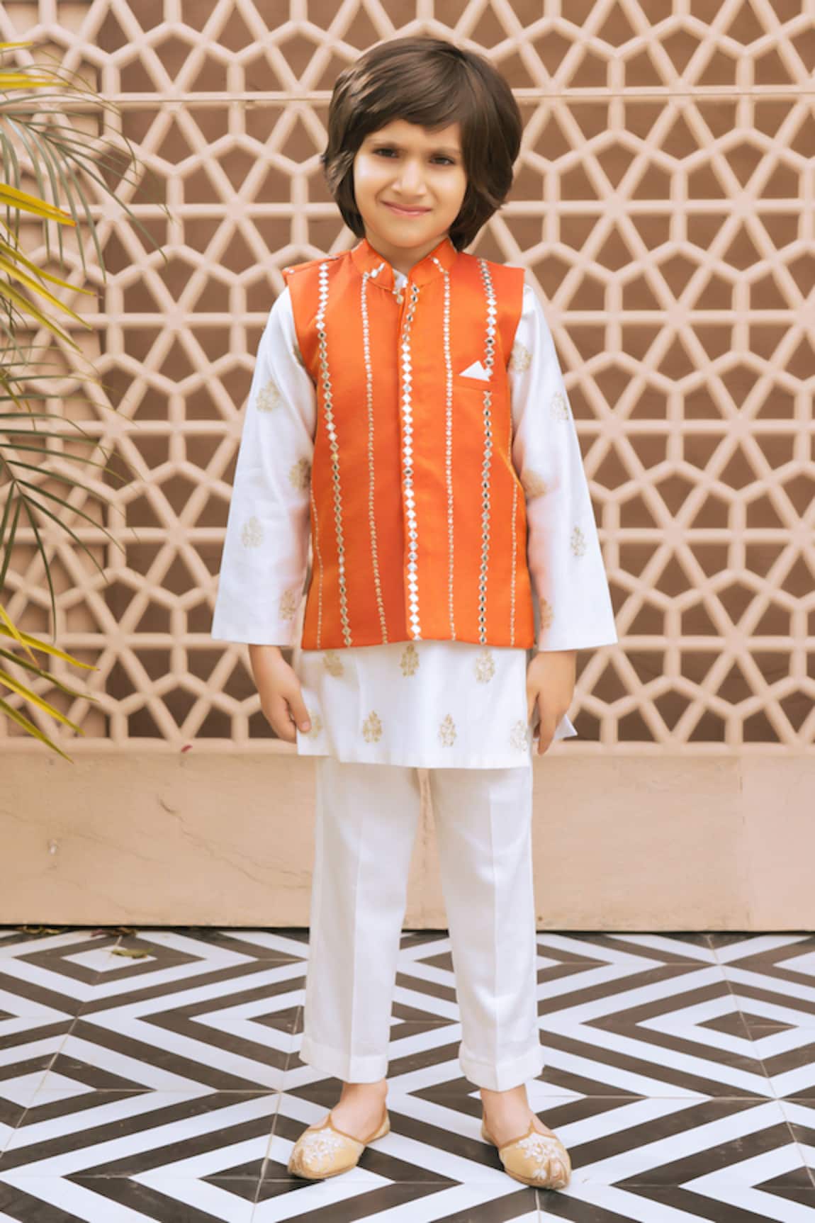 Fayon Kids Mirror Work Bundi Kurta Set 