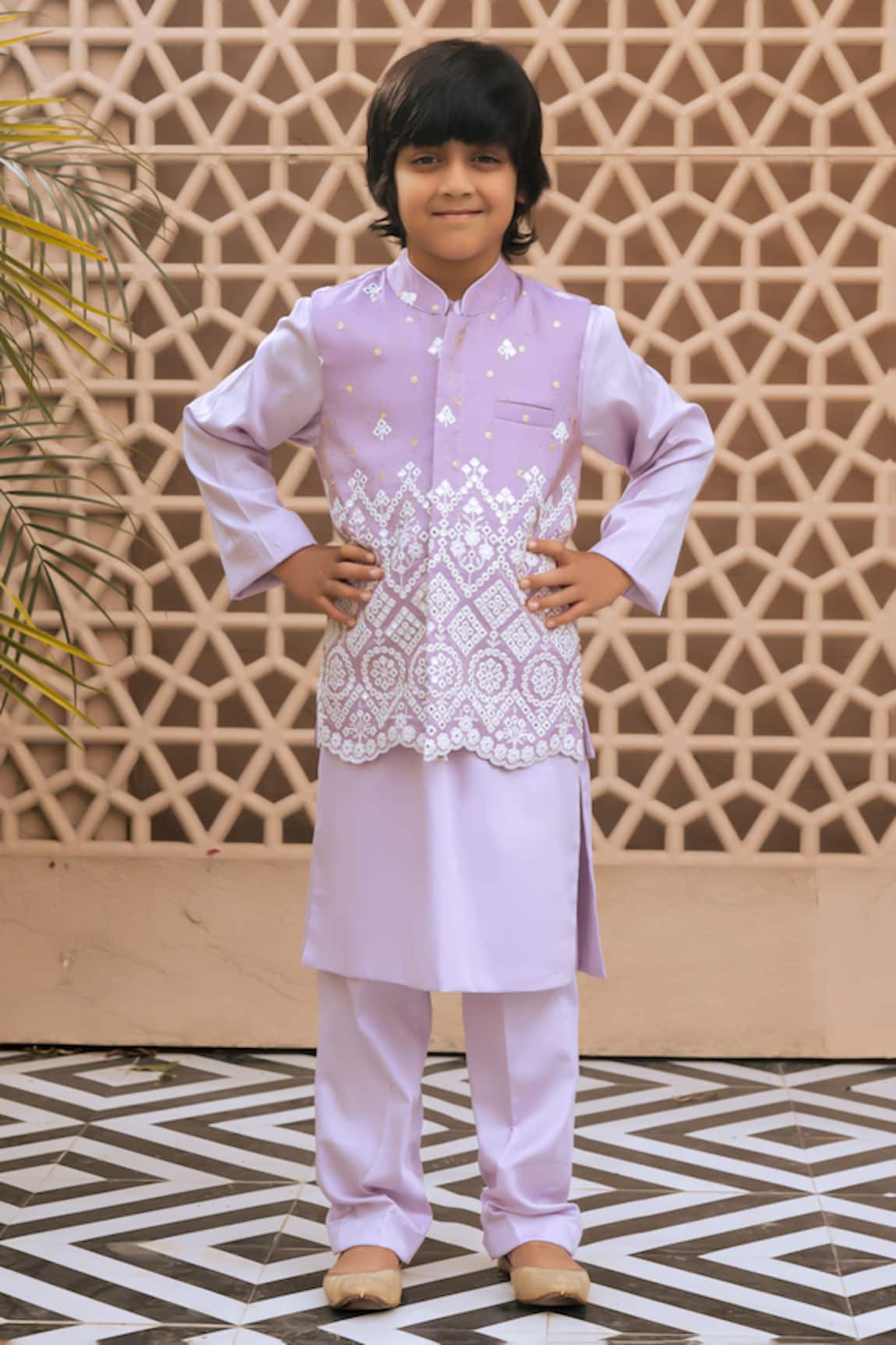 Fayon Kids Lilac Charm Nehru Jacket Set 