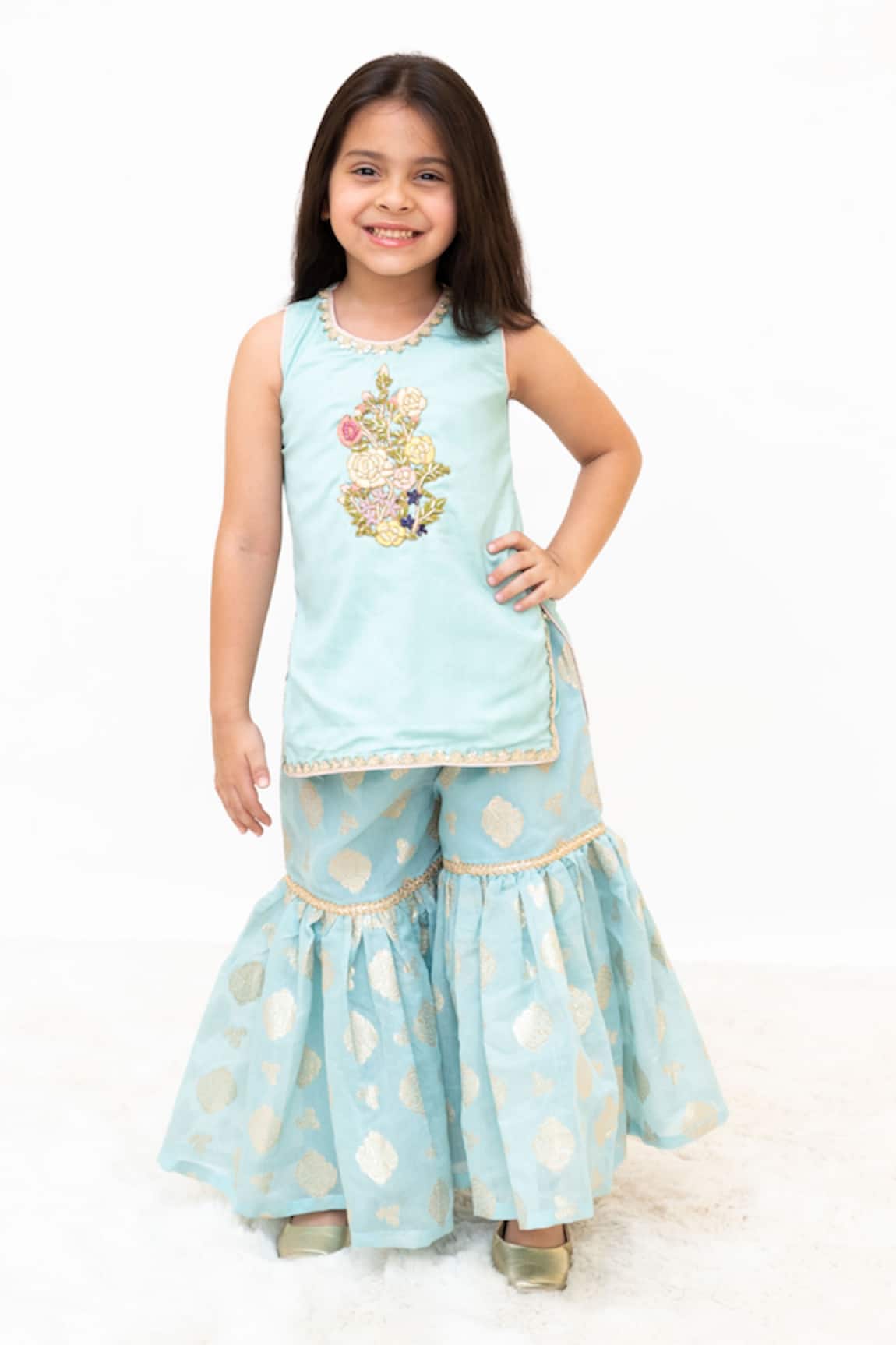 Fayon Kids Floral Embroidered Kurta With Sharara 