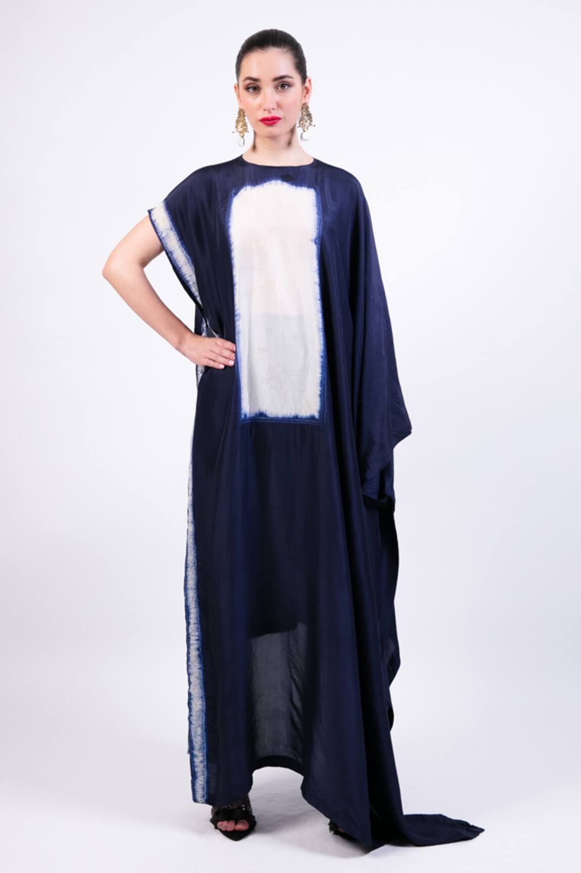 AK-OK Shibori Pure Silk Asymmetric Kaftan 
