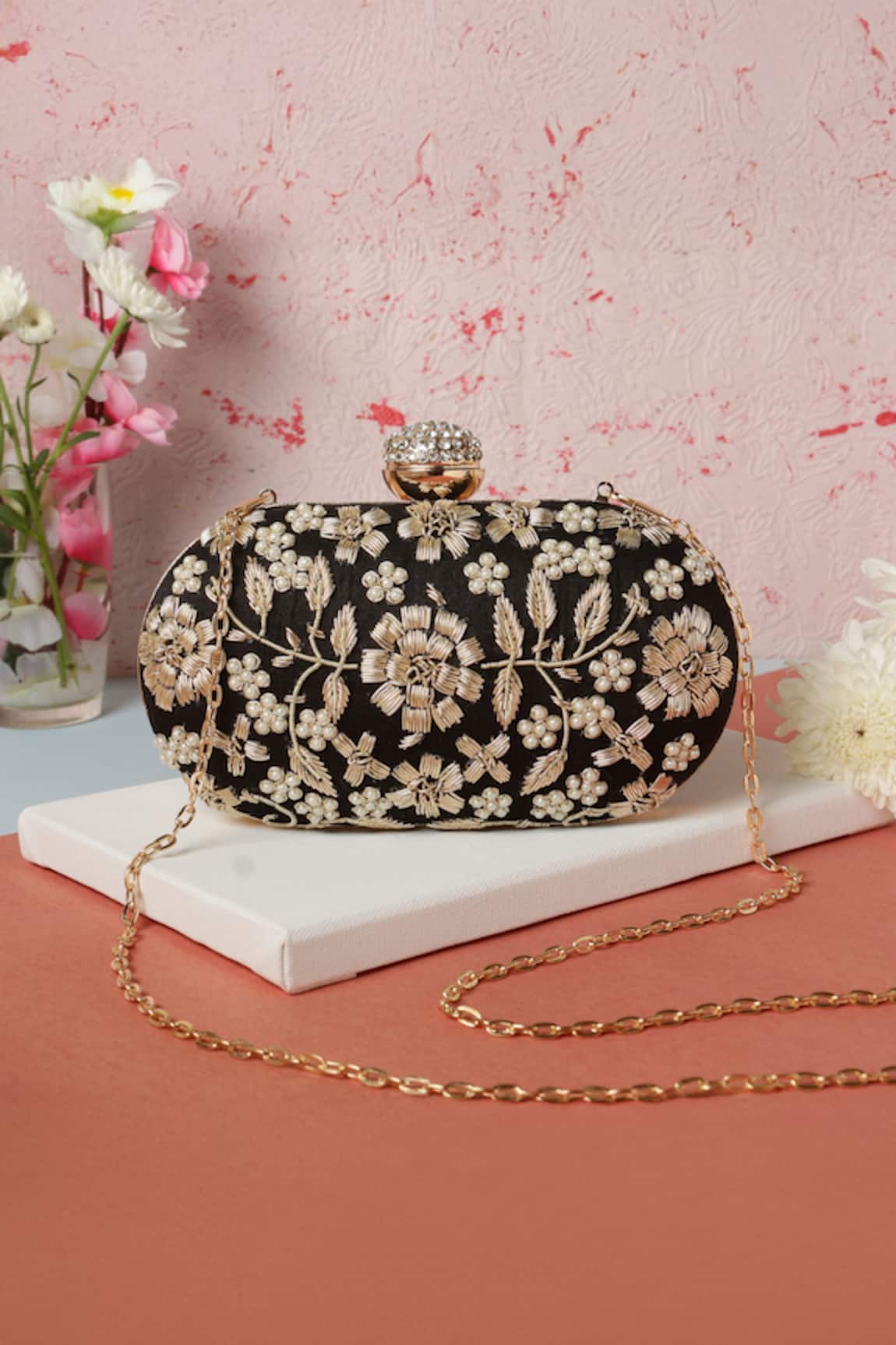 Nazaakat By Samara Singh Floral Embroidered Clutch with Sling 