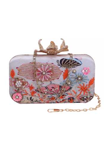 Nazaakat By Samara Singh Floral & Butterfly Embroidered Clutch 