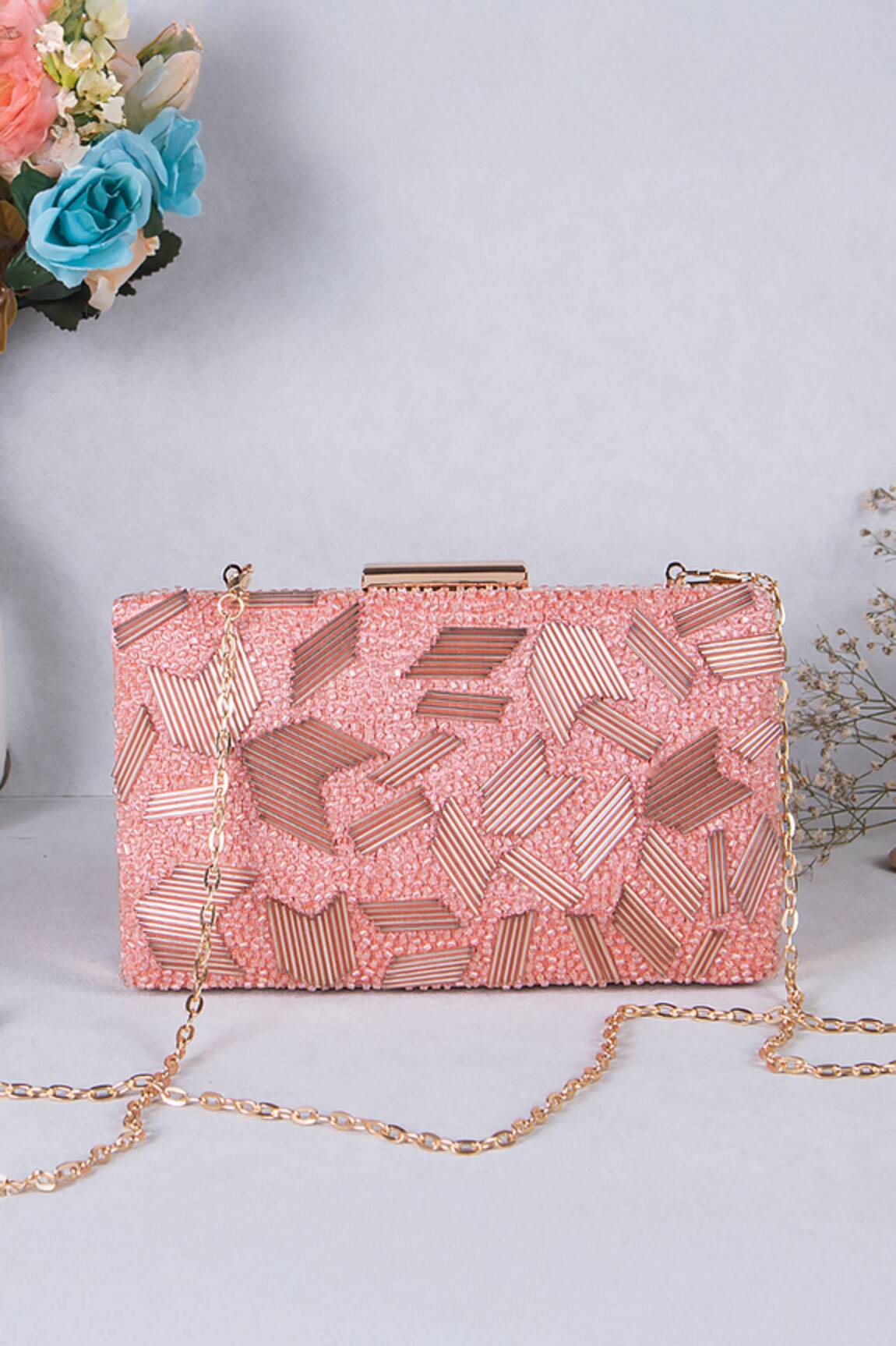 Nazaakat By Samara Singh Geometric Embellished Clutch With Detachable Sling