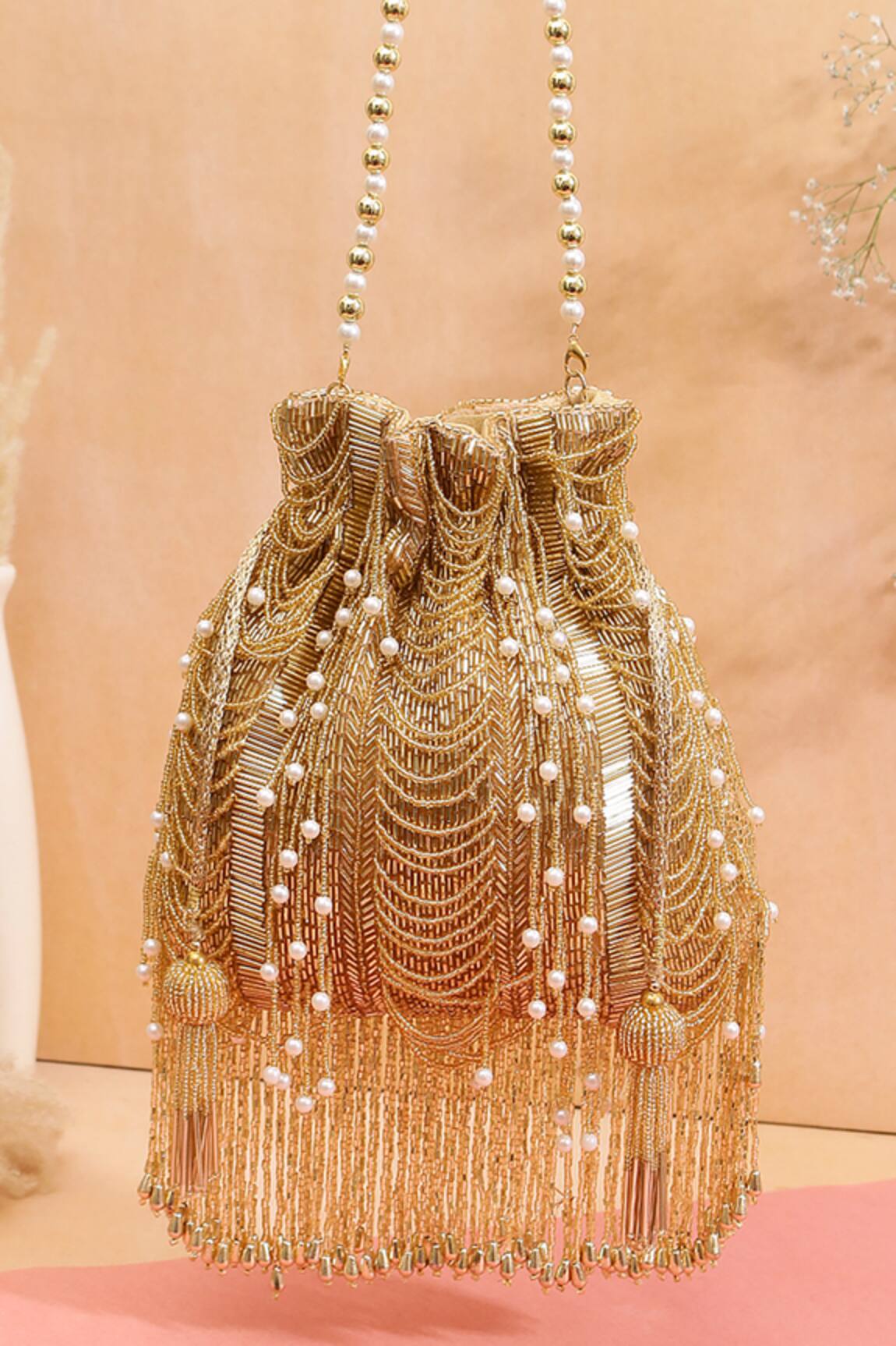Nazaakat By Samara Singh Beaded Pearl Embellished Potli Bag 