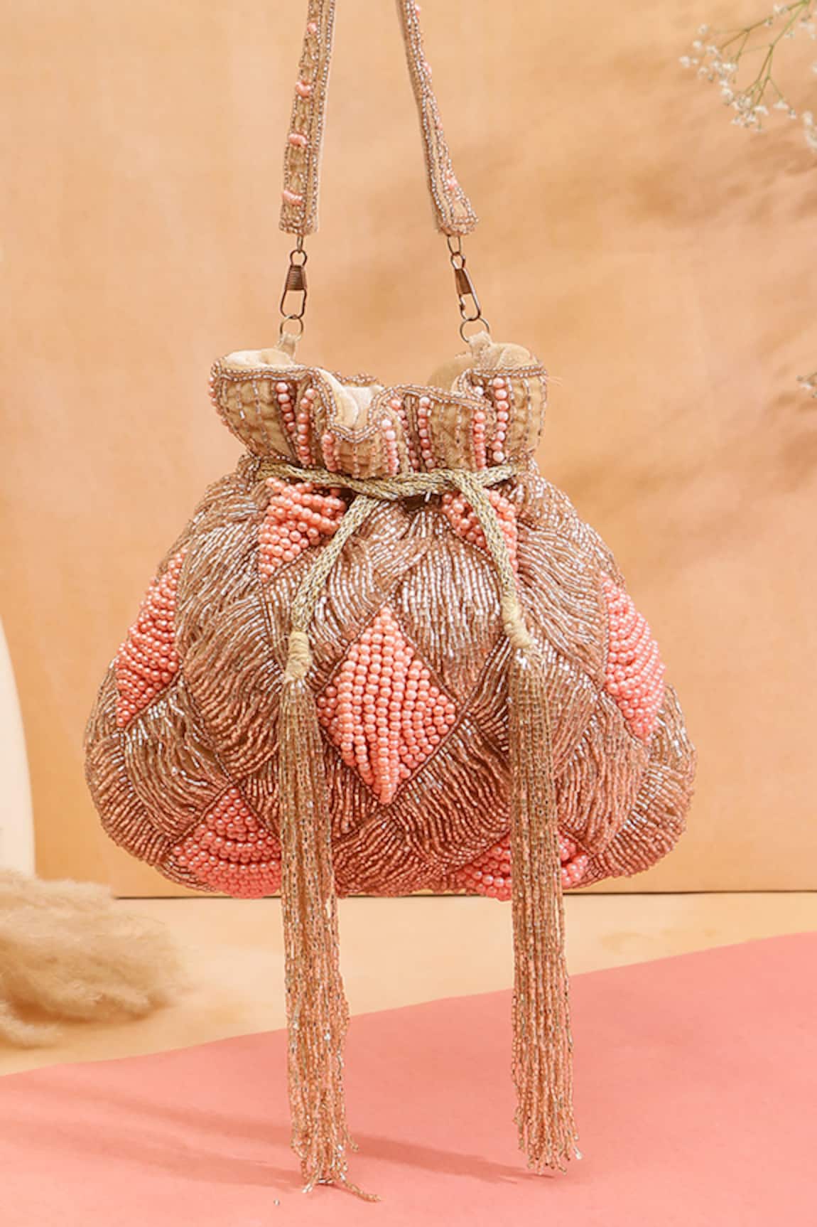 Nazaakat By Samara Singh Beaded Geometric Pattern Potli Bag 