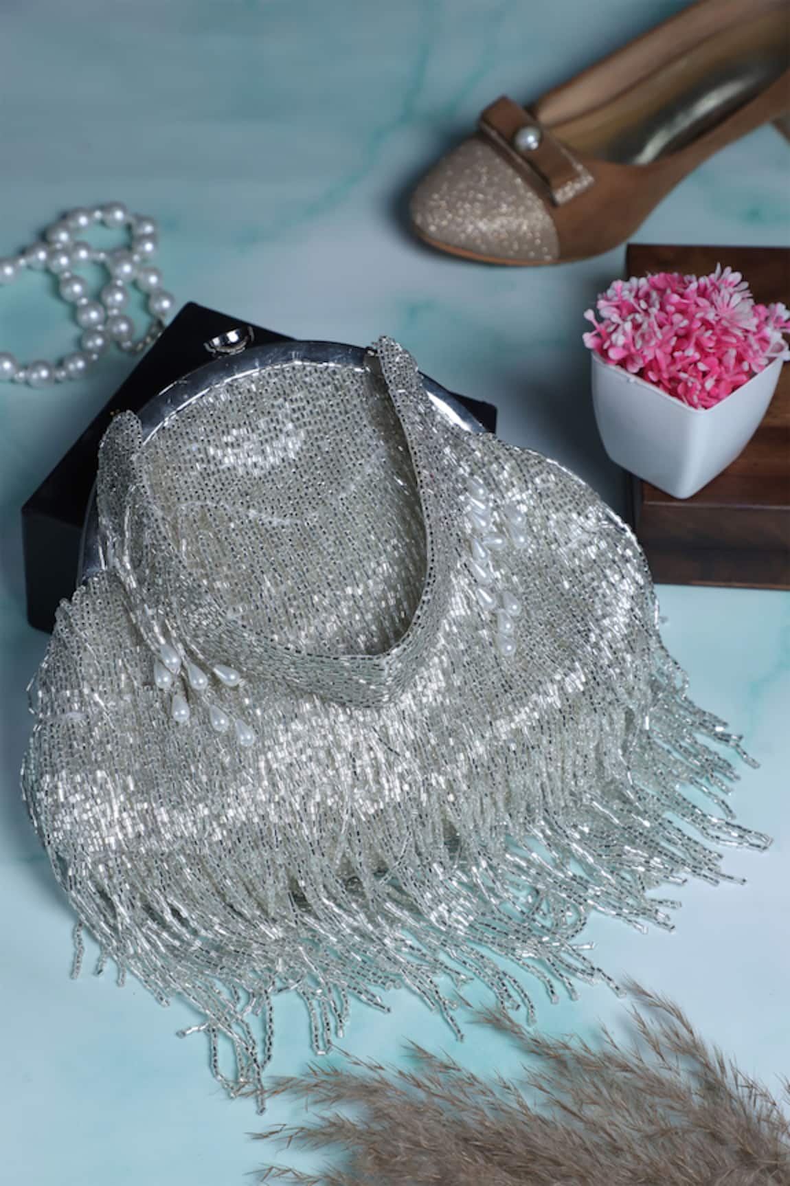 Nazaakat By Samara Singh Beaded Fringe Batua Bag 