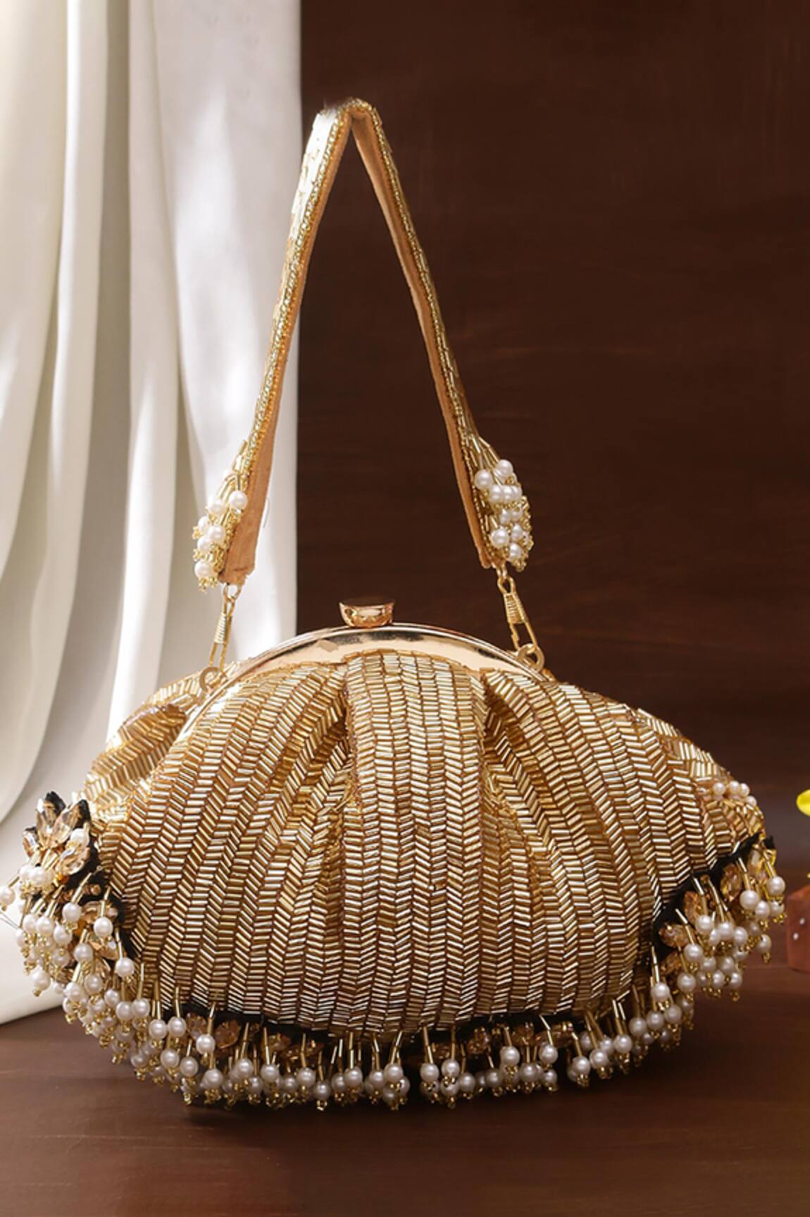 Nazaakat By Samara Singh Beaded & Pearl Embellished Batua Bag 