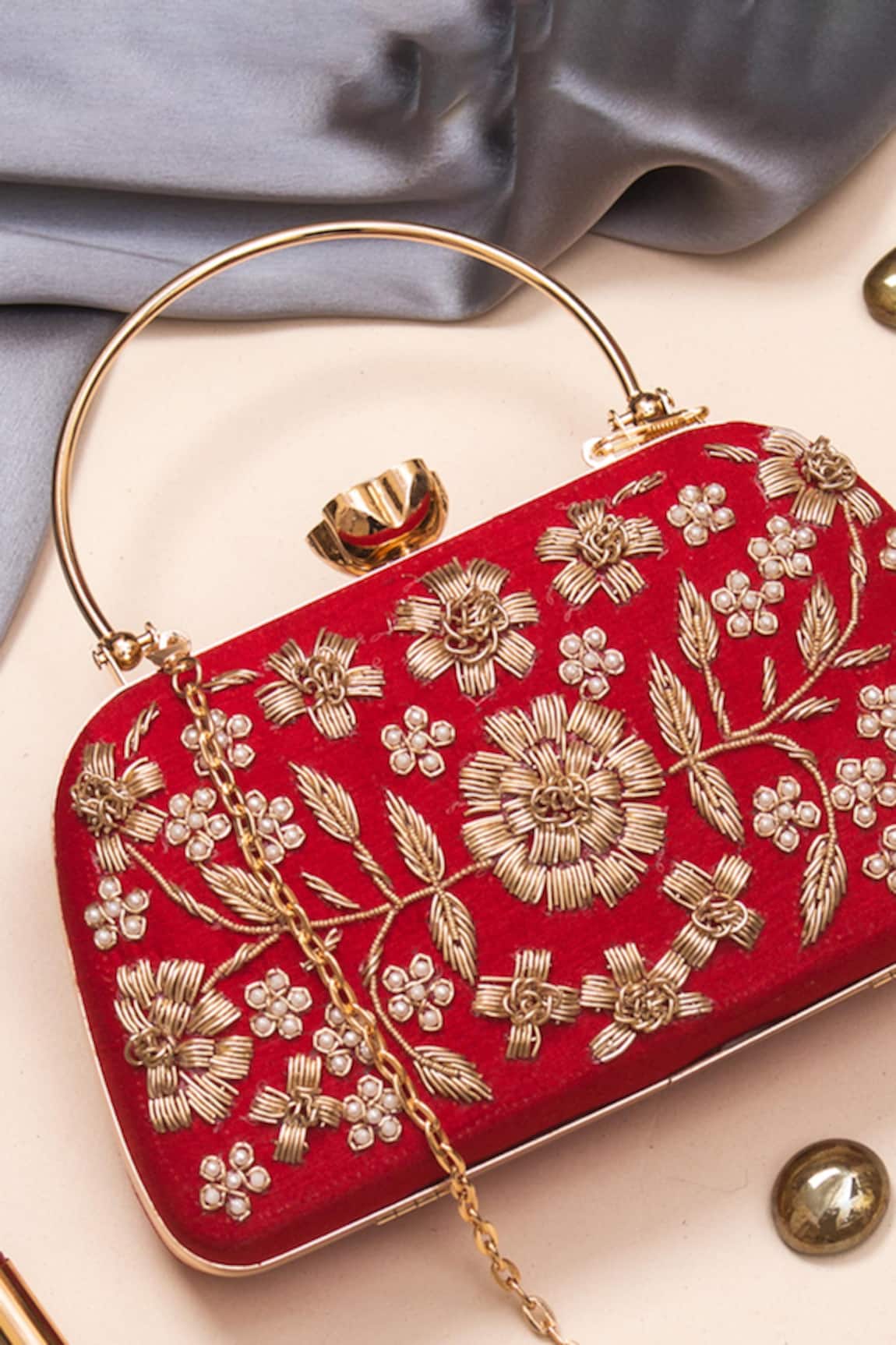 Nazaakat By Samara Singh Floral Embroidered Clutch With Detachable Sling 