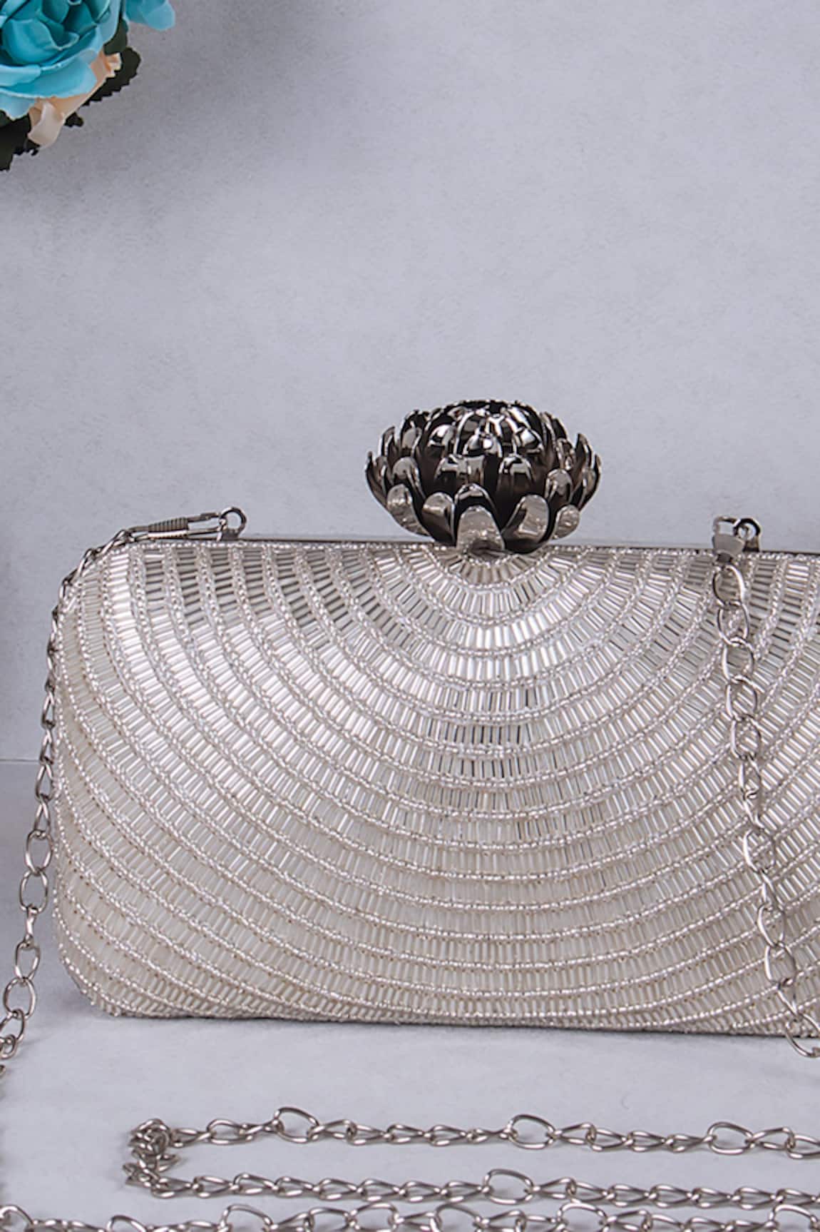Nazaakat By Samara Singh Beaded Fan Pattern Clutch With Detachable Sling 