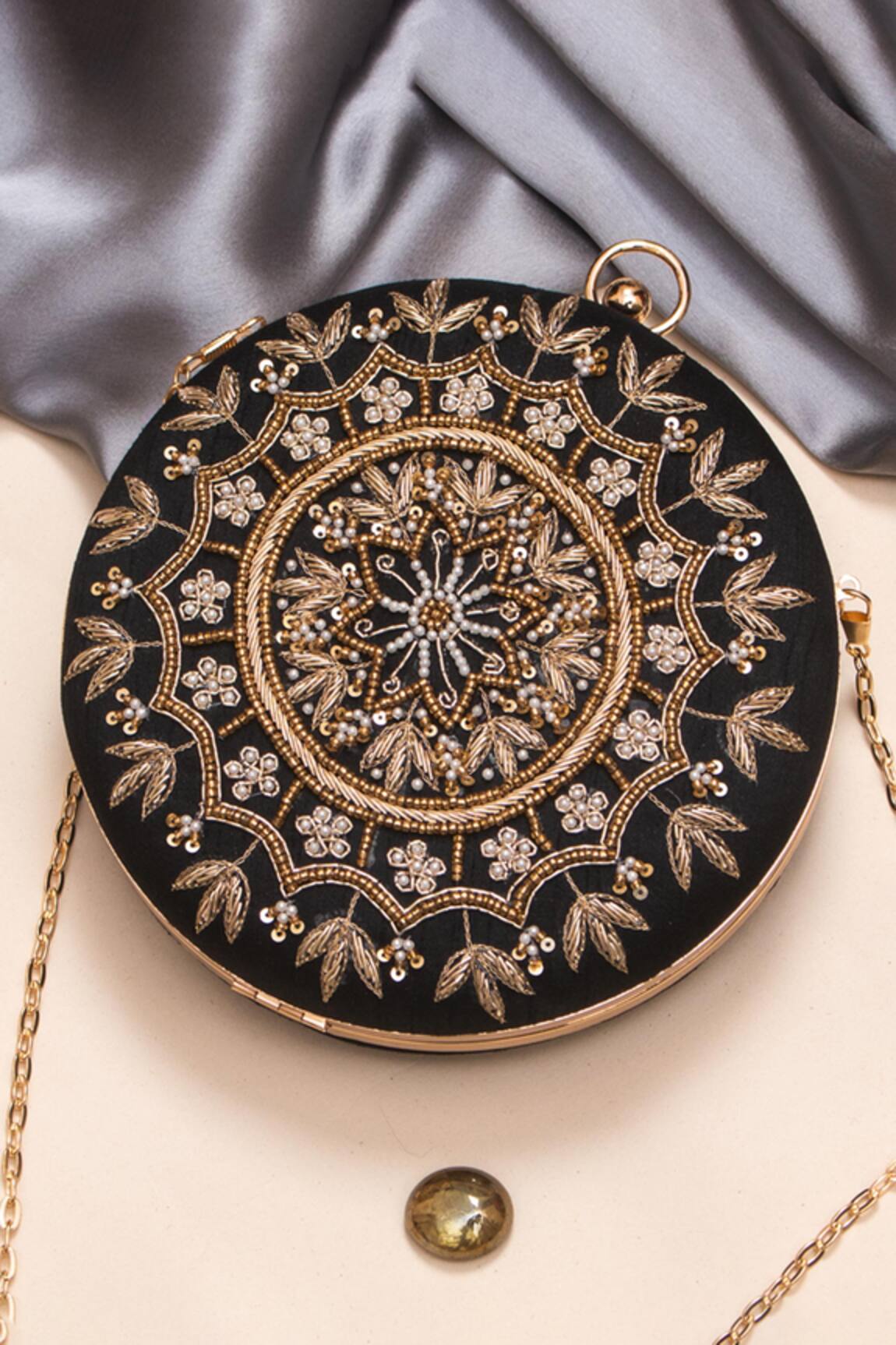 Nazaakat By Samara Singh Embroidered Round Clutch Bag 