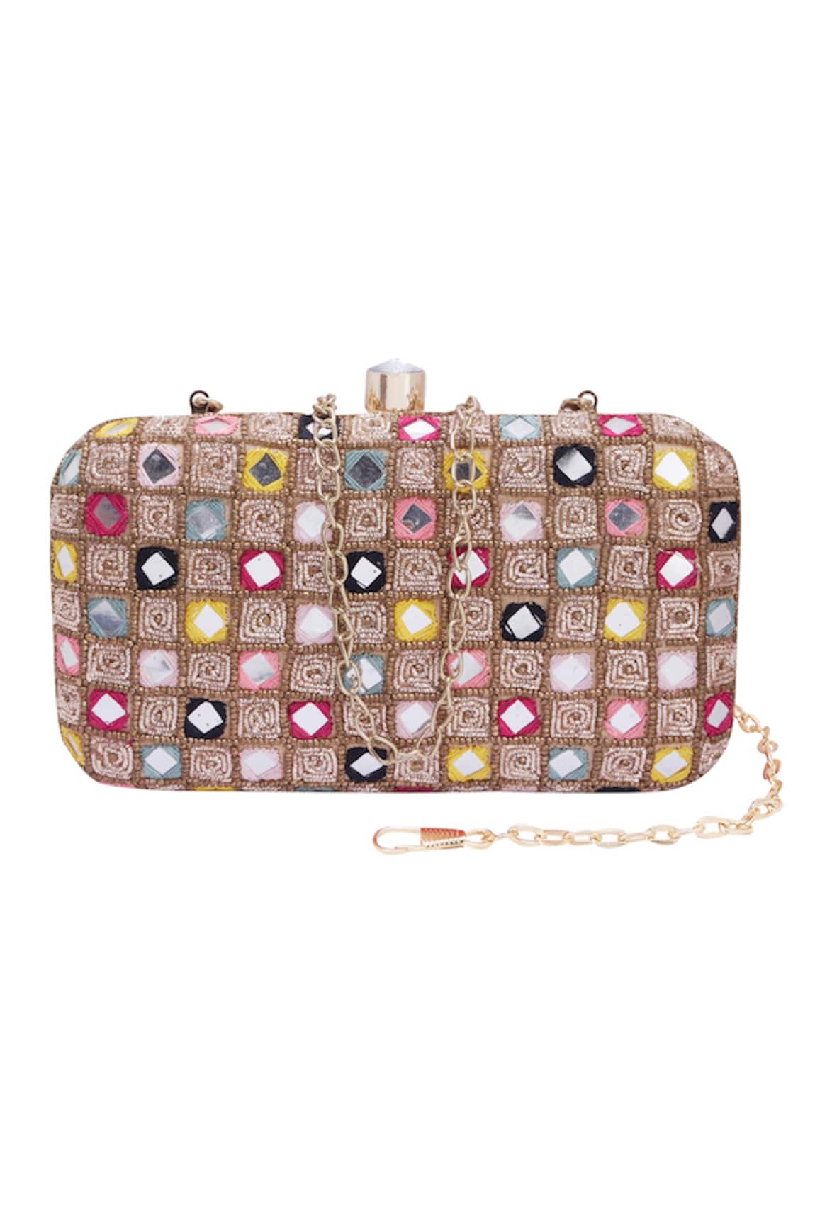 Nazaakat By Samara Singh Mirror & Bead Embellished Silk Clutch 