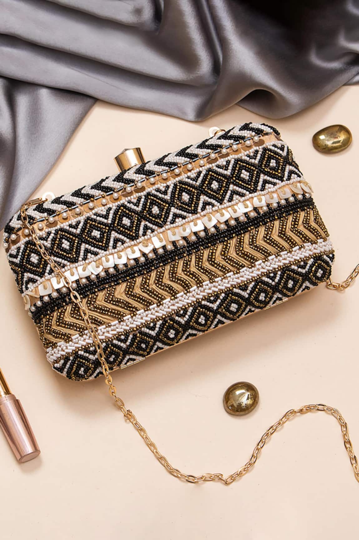 Nazaakat By Samara Singh Geometric Beaded & Sequin Embellished Clutch 
