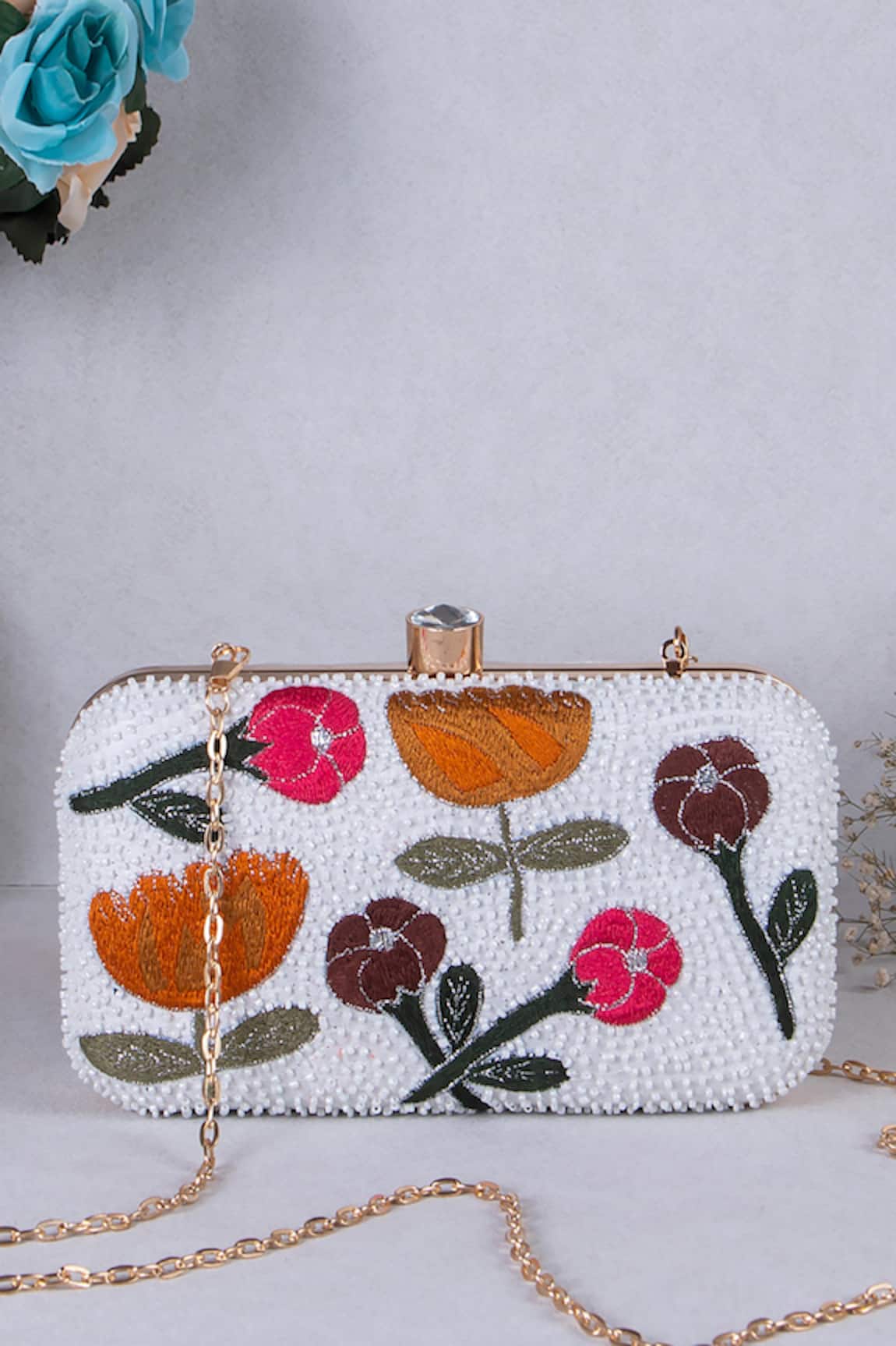 Nazaakat By Samara Singh Floral Embroidered & Beaded Clutch Bag 