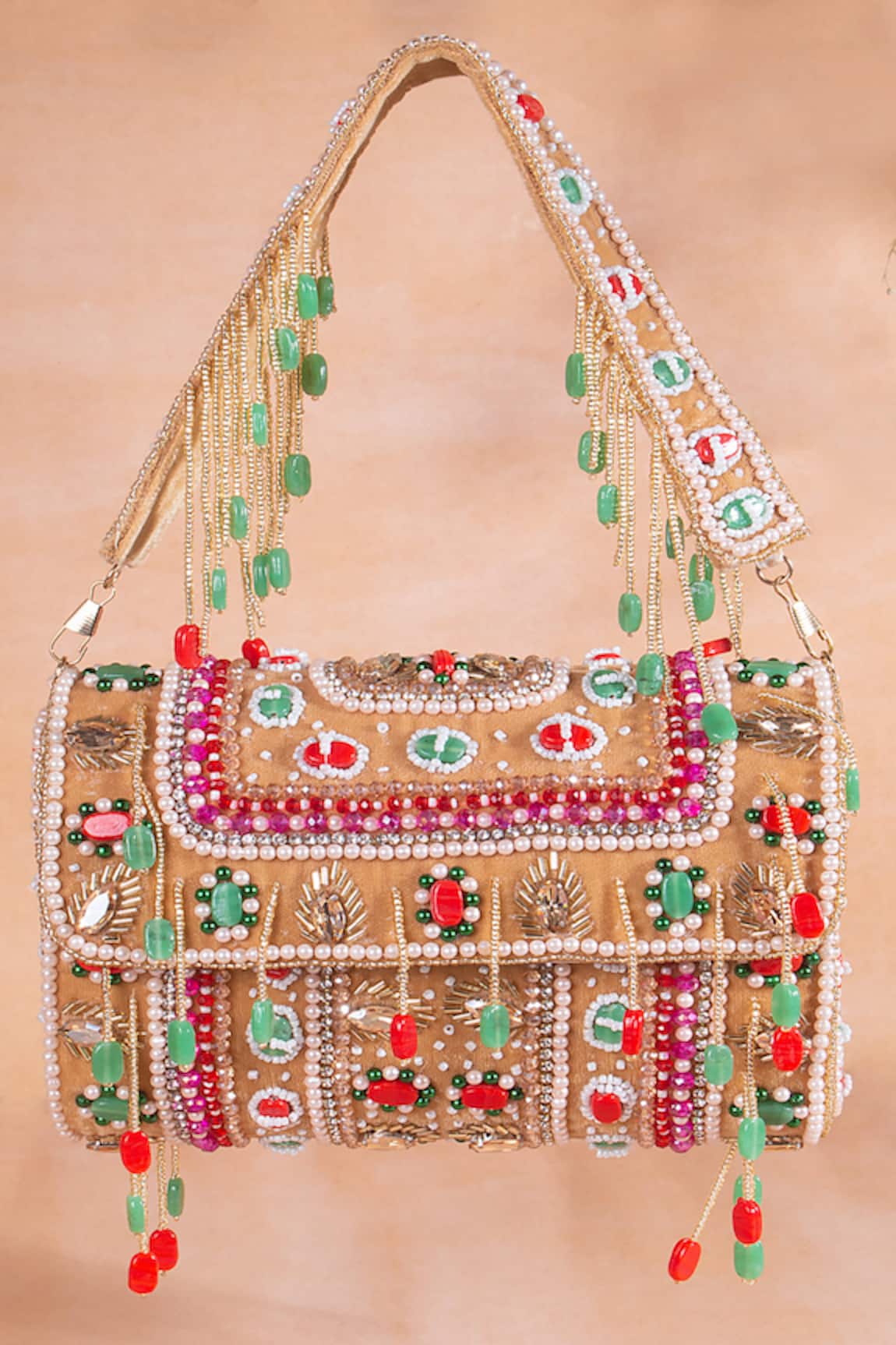 Nazaakat By Samara Singh Beaded Pearl & Stone Embellished Flap Bag 