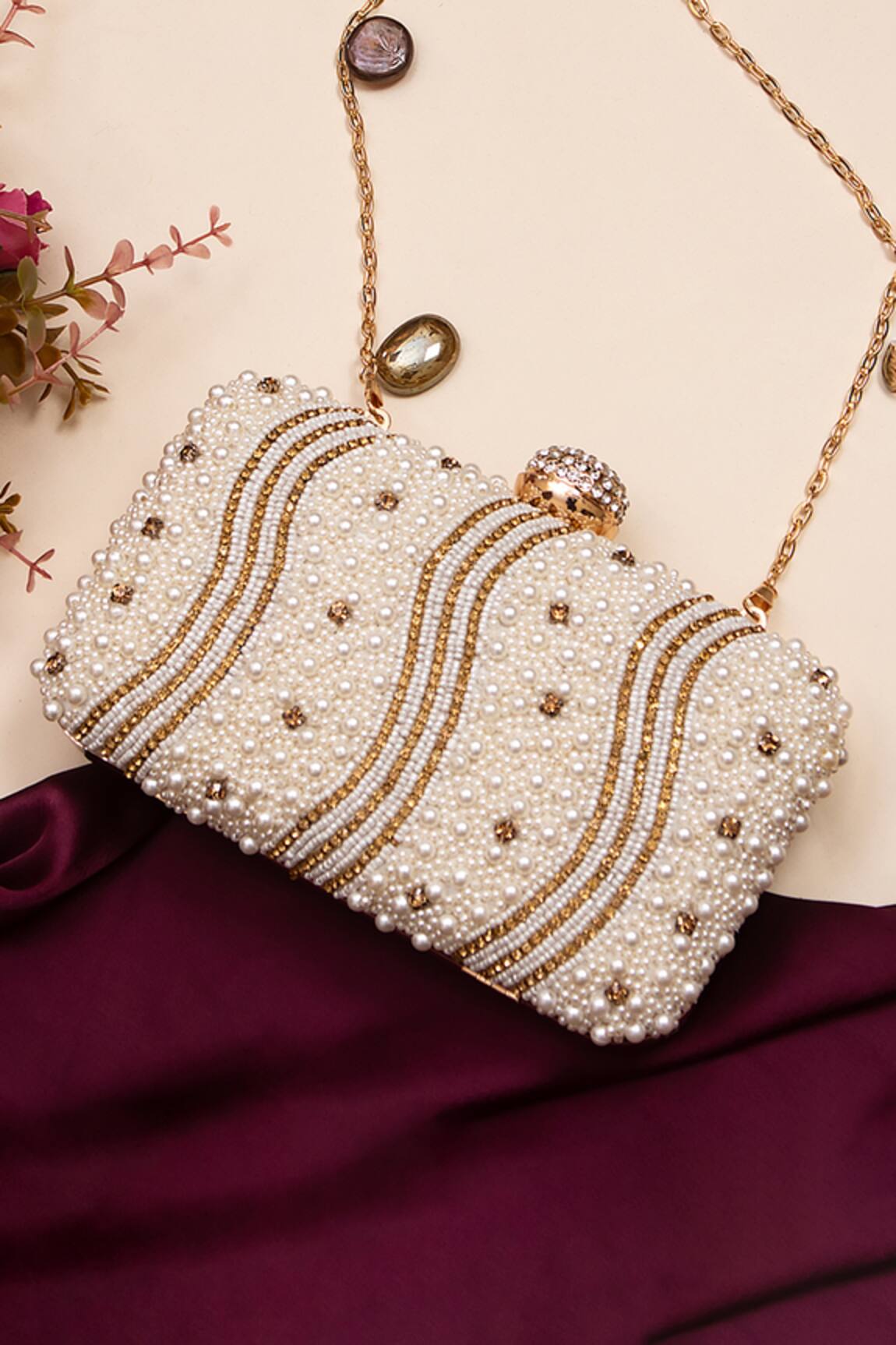 Nazaakat By Samara Singh Pearl & Stone Embellished Clutch 