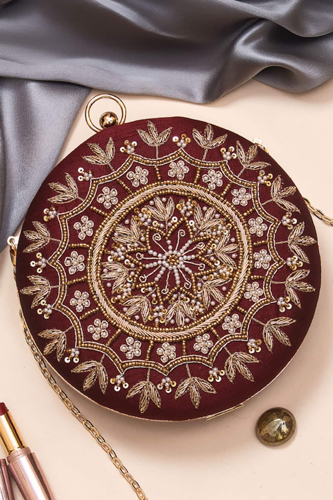 Nazaakat By Samara Singh Embroidered Round Clutch Bag 