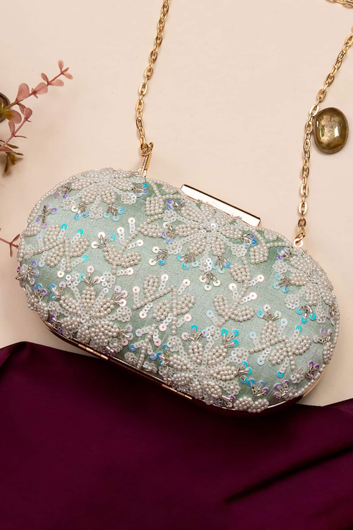 Nazaakat By Samara Singh Beaded & Sequin Embroidered Clutch Bag 